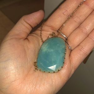 Francesca Boutique Pendant Necklace- 30” Gold chain w/ aqua stone.